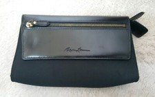 Vtg New Polo Ralph Lauren Embossed Signature Black Calfskin Microfiber Clutch