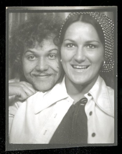 Vintage Photo Booth Photo PLAYFUL COUPLE GUYS CHIN RESTS ON HER SHOULDER 1974