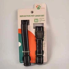 Reflective Leash and Collar Set Pet Trends Medium Black New Same Day Shipping