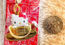 Hello Kitty Sanrio Japan Charm Strap Gold Tea Cup NIP