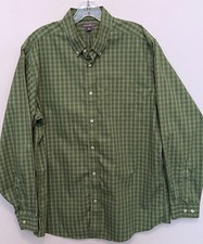 Eddie Bauer Wrinkle Free Relaxed Fit Green Plaid Stripe Button Down Shirt Mens L