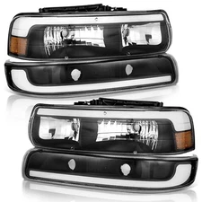 Pair Headlights For 1999-2002 Chevy Silverado 00-06 Tahoe LED DRL & Bumper Lamps