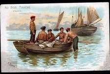 IMAGE AU BON MARCHE ,TRES GRANDE CHROMO illustré BESNOU / MATELOTS de PECHE