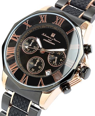 【新品】[サルバトーレマーラ] SM15104 (ブラック×ピンクゴールド） Salvatore Marra Watch SM15104 Chronograph Black Pink Gold Quartz