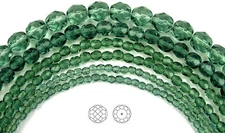 Czech Glass Fire Polished Round Faceted Glass Beads, Turmaline color, 16", green