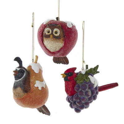 Sugar Frost Bird w/Fruit Ornament