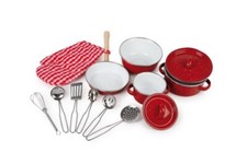 Small Foot Red Metal Toy Pan & Cookware Set | Play Kitchen Accessory