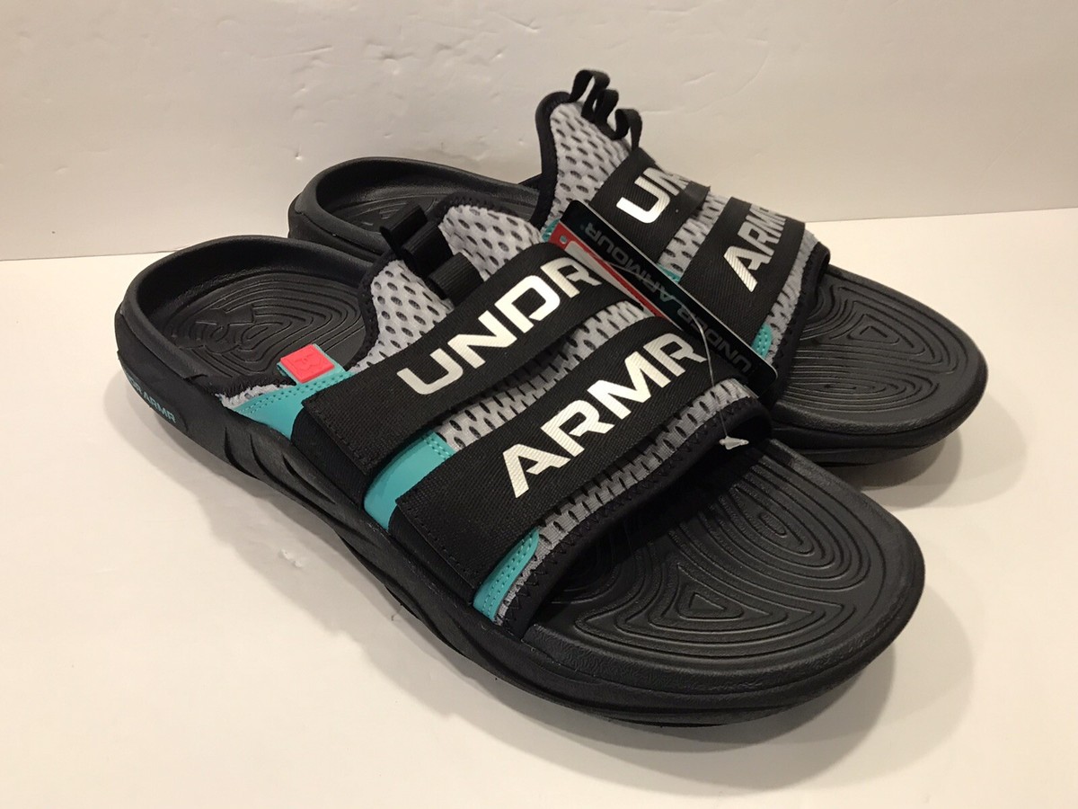 UA UNDER ARMOUR ALPHA IGNITE MENS SZ 15 GREY BLACK -NEW SLIDES