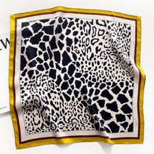 100 Mulberry Silk 20" Square Scarf Women Neckerchief Wrap Yellow Leopard Print