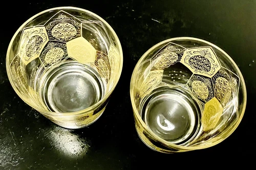 Set of 2 Hollywood Regency Cera Ned Harris Double Lowball 12 oz Whiskey Glasses
