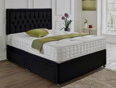 REINFORCED DIVAN BED NEW: REINFORCED BLACK DIVAN BED BASE IN ALL SIZES/STORAGE & HEADBOARD OPTIONS