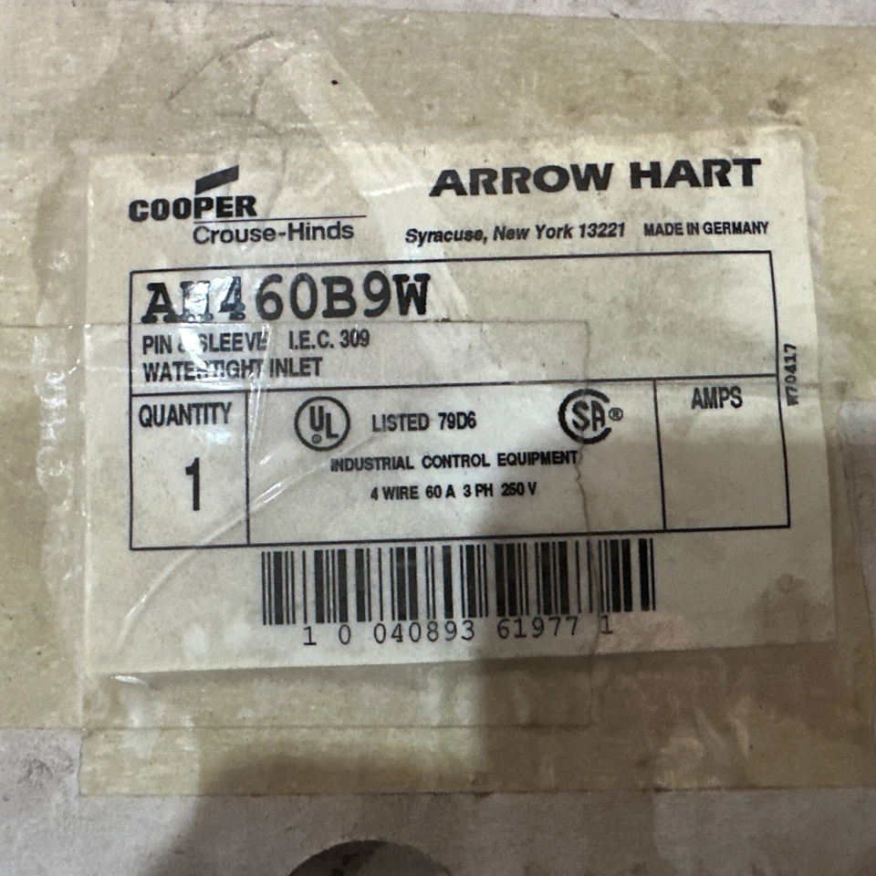 ⚡️Cooper Arrow Hart AH460B9W Watertight Inlet Pin & Sleeve 60A 4W 3-PH 250V⚡️ - Image 2 of 4