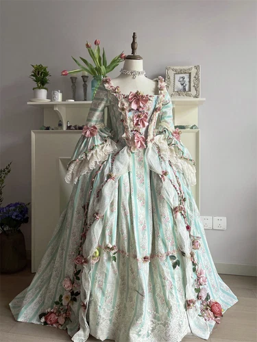 Robe Georgian Dress Francaise 18th Century Victorian Rococo Ball Dress Courtyard - Picture 3 of 8
