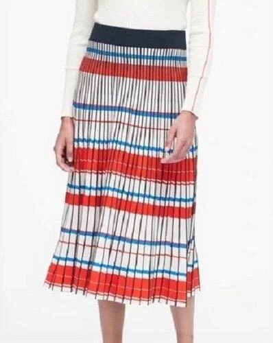 BANANA REPUBLIC XL Pleated Striped Sweater Knit Midi Skirt NWT