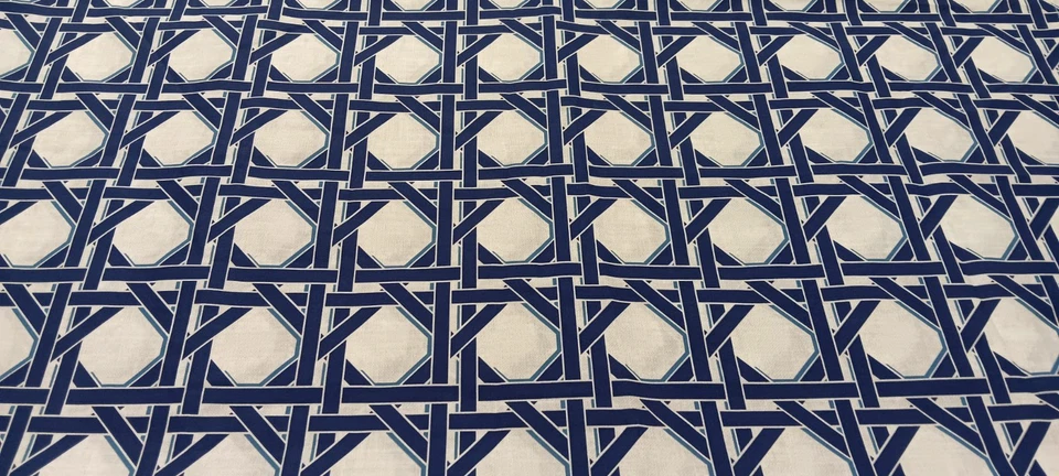 Crate & Barrel Julien Shower Curtain Navy Blue Lattice 72" x 72" Made in Italy - Image 3 of 4