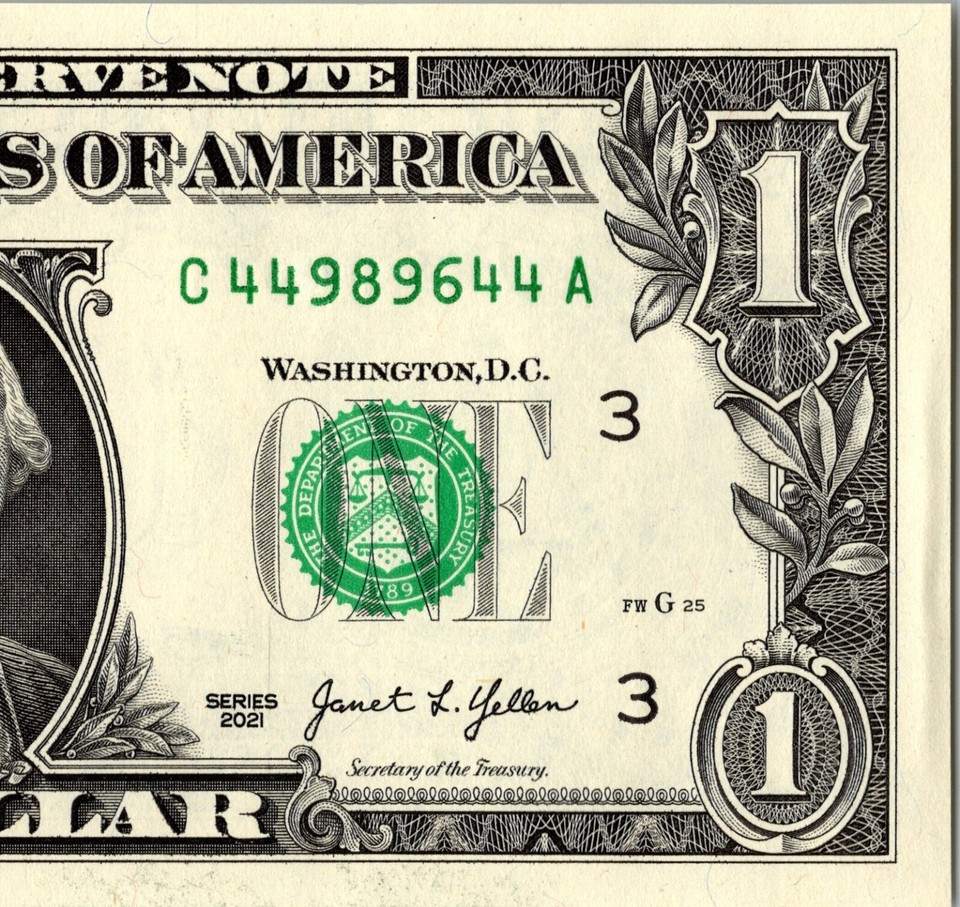 Paired Bookend Fancy Serial Number One Dollar Bill C44989644A eBay