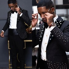 Luxury Men Suits Slim Fit Rhinestone Beads Formal Peak Lapel Jacket Pants Dinner