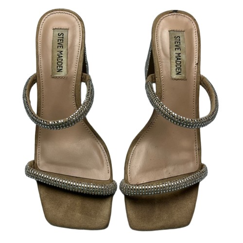 Steve Madden Lilah-R Women’s 7M Tan Rhinestone Block Heel Sandals LILA04S1