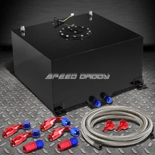 10 GALLON BLACK ALUMINUM FUEL CELL GAS TANK+CAP+LEVEL SENDER+STEEL FUEL LINE KIT