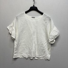Elena Baldi Women 100 Linen Blouse Top Shirt Size Large White D070 -1