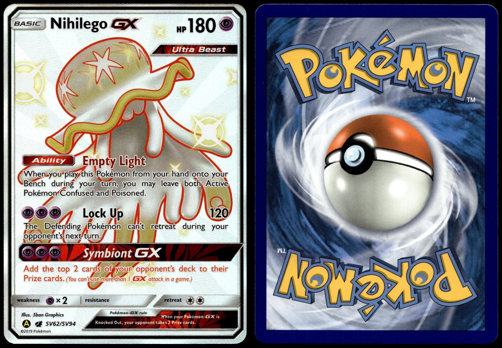 Nihilego GX SV62/SV94 Shiny GX Rare Hidden Fates Shiny Vault Pokemon Near Mint
