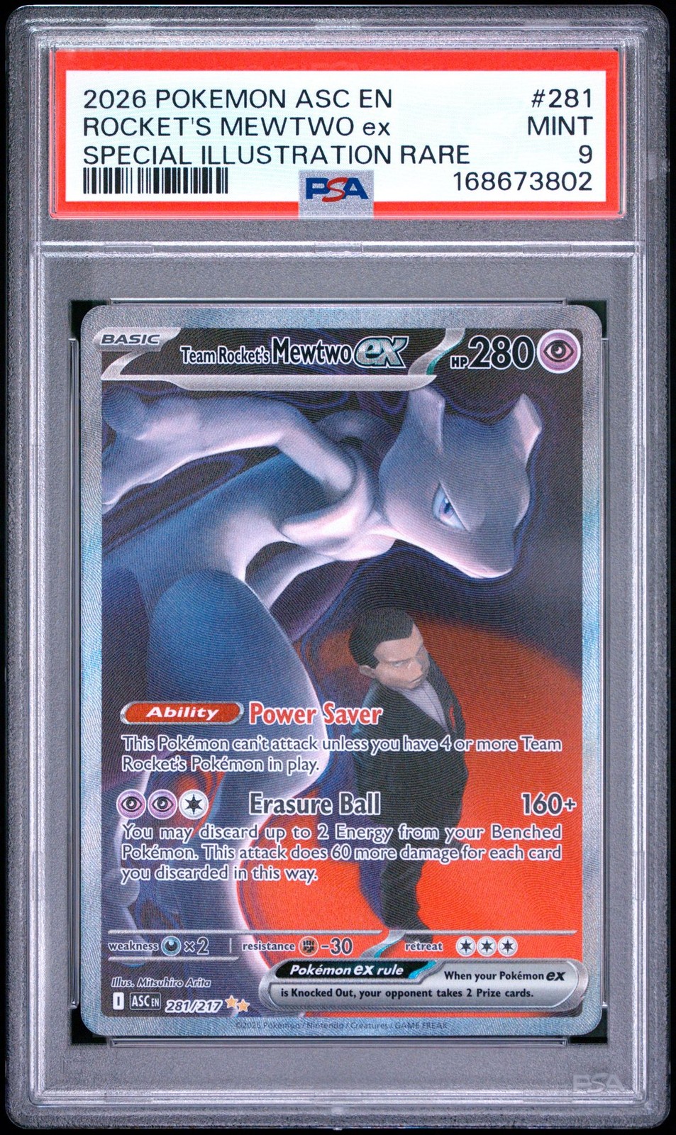 2026 POKEMON ASC EN ASCENDED HEROES #281 TEAM ROCKET'S MEWTWO EX SIR PSA 9
