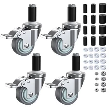 Caster Wheels Locking 3 Inch Expanding Stem Casters, Threaded Swivel Casters Set