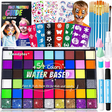 54 Color Face Painting Kit for Kids, Non-Toxic Face Paint Makeup Kit with Stenc