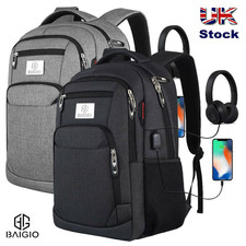 Women Men Backpack Large Anti Theft USB Laptop Rucksack Waterproof School Bag UK