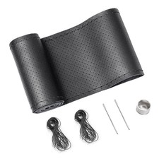 SEG Direct Genuine Leather Steering Wheel Cover - Breathable 15 Inch Wrap