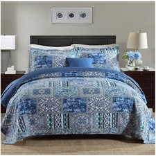 Summer-Ready King Size Cotton Quilt Set - Elegant Reversible Bohemian Design