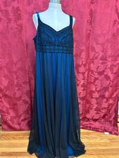 Marina Gown Blue With Black Mesh Overlay Elegant Sequined Woman’s Size 18W