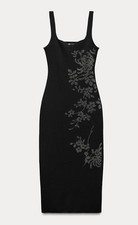 ZARA Woman Black Stretch Knit Shimmer Sparkle Midi Dress Size Small 5584/695