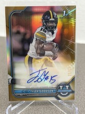 Tyler Goodson Rookie Card 2022 Topps Bowman U Gold Iowa Hawkeyes RC Auto /50. rookie card picture