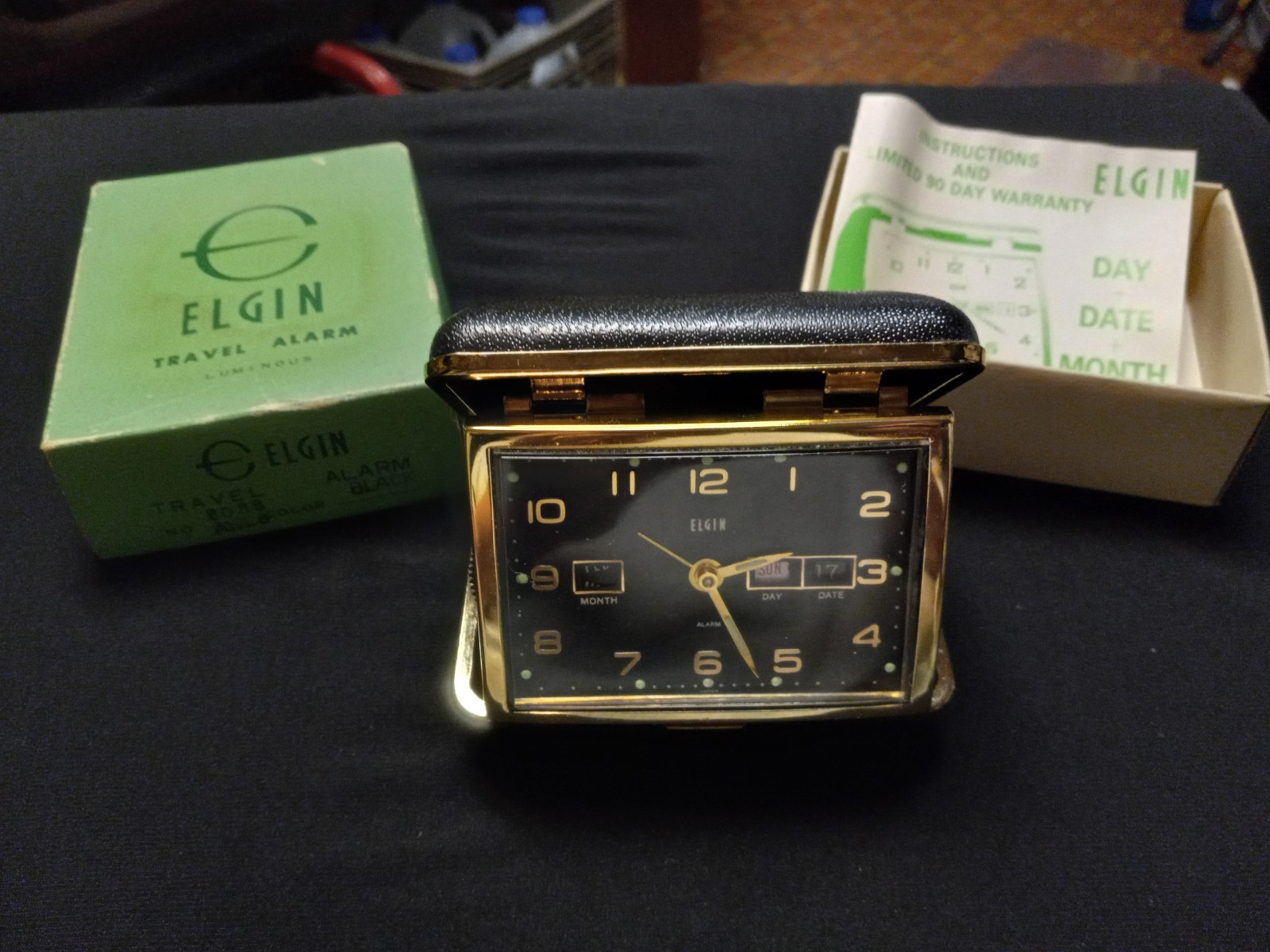 Vintage Elgin Travel Alarm Clock~Luminous~Day/Date~Runs Perf
