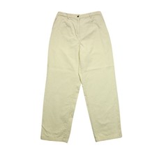 Vtg LL Bean Pants Womens 14 White Cream Corduroy Pleated Elastic Waist High Rise
