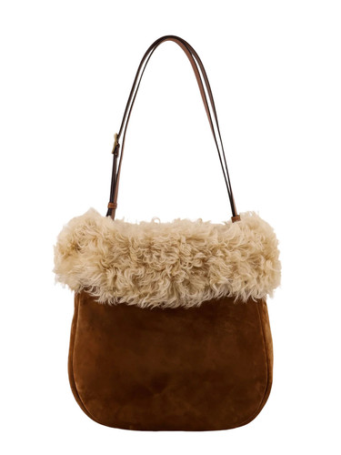 SAINT LAURENT Brown Suede/Shearling Shoulder Bag New/Authentic