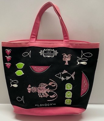 LuLu Guinness Embellished Embroidered Sequined Black Pink Large Tote
