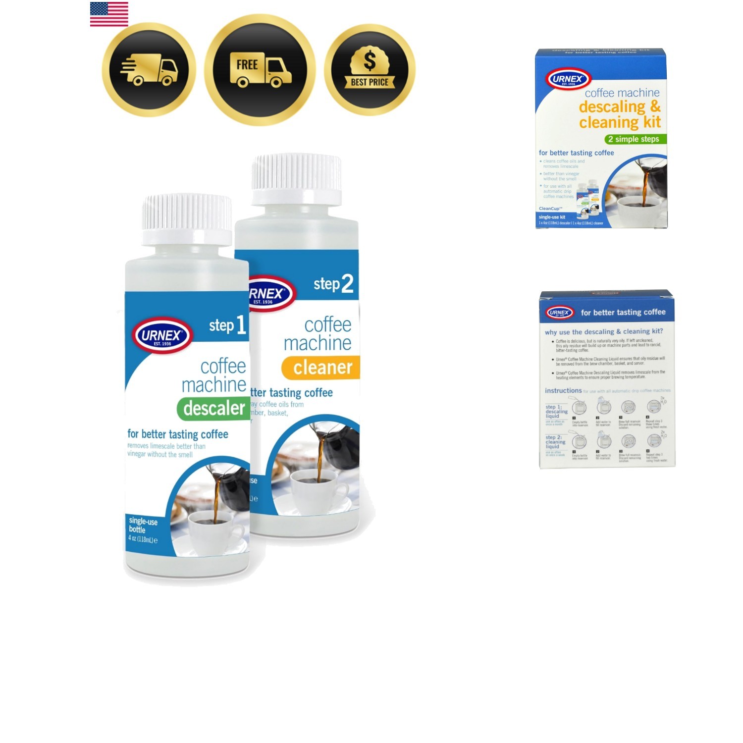 Cleaner And Descaler Kit - 2 Single Use Bottles - Professional A...
