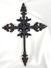 Cast Iron Wall Cross Scrollwork Fleur De Lis Religious Decor Black 14  