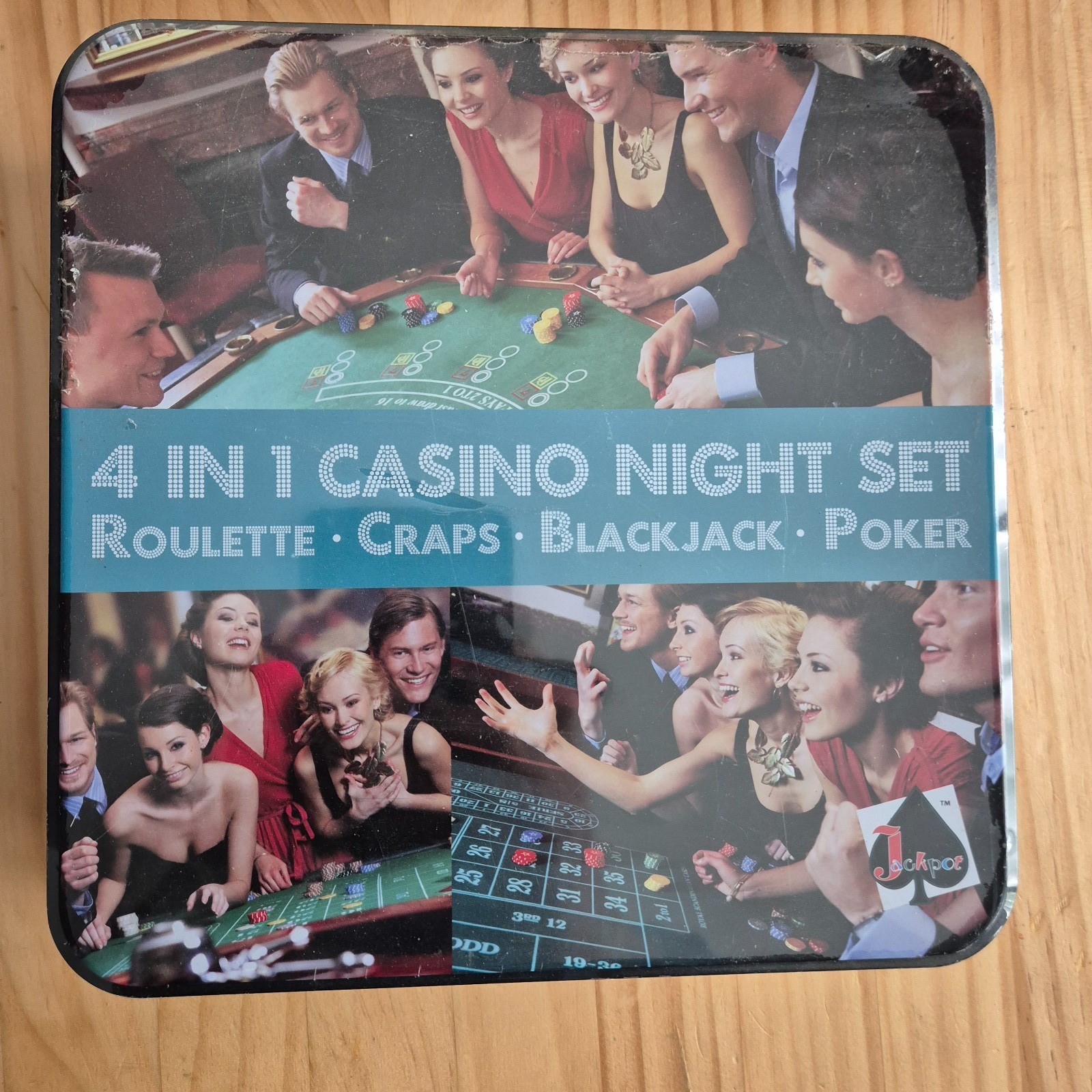 4 In 1 Casino Night Set Sealed Roulette Craps Blackjack Poker Game Tin