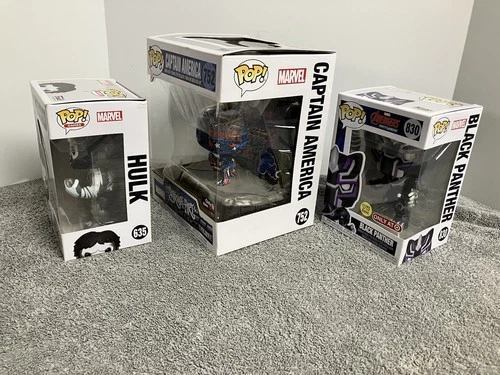Lot of 3 Funko Pop! Marvel Hulk 635 Black Panther 830 Captain America 752