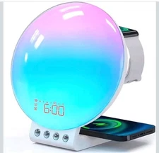 MOMILLA SRWW Sunrise Alarm Clock W/ Charging Dock For Apple/android White