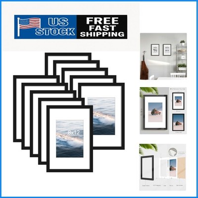 Set of 10 Elegant 8x12 Picture Frames - Wall Gallery Decor in Matte Black