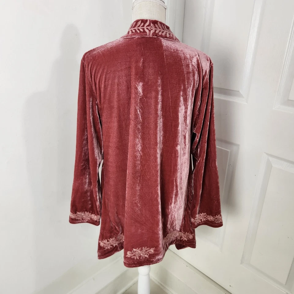 Cárdigan Floriana Mujer M Rosa Terciopelo Kimono Boho Western Vaquera Femenino Foto 4 de 4