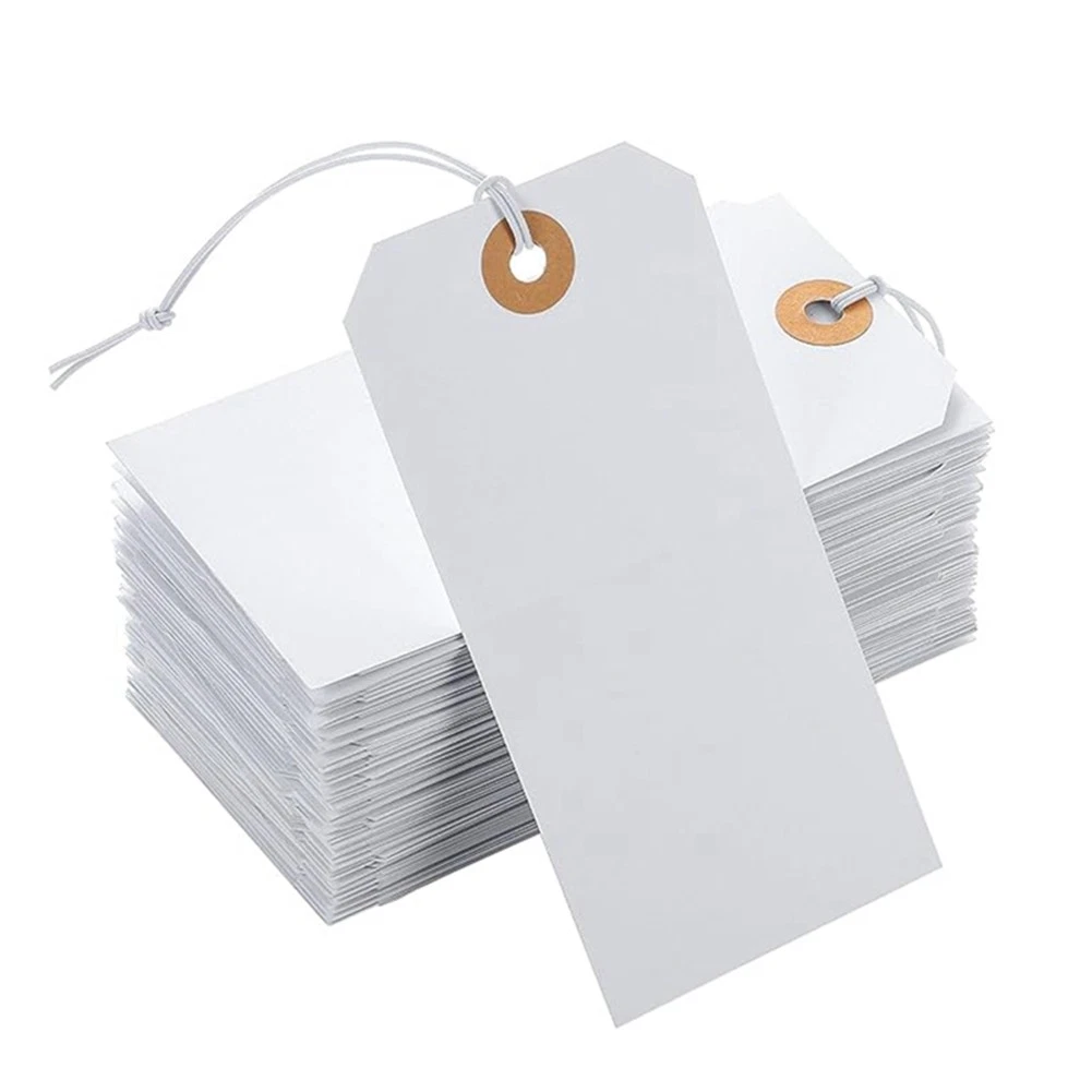 100 Piece Perforated Cotton Elastic Line Tags Card White Number Plate J7N8