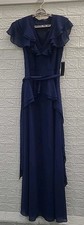 Shani V-Neck Ruffle Georgette Flutter Sleeve Gown Size 8