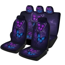 Flowers and Butterfly Pattern Car Seat Covers, Full Set Purple Butterflies Glow
