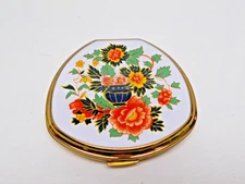 Vintage Stratton England Multi Floral Rounded Triangle Powder Mirror Compact