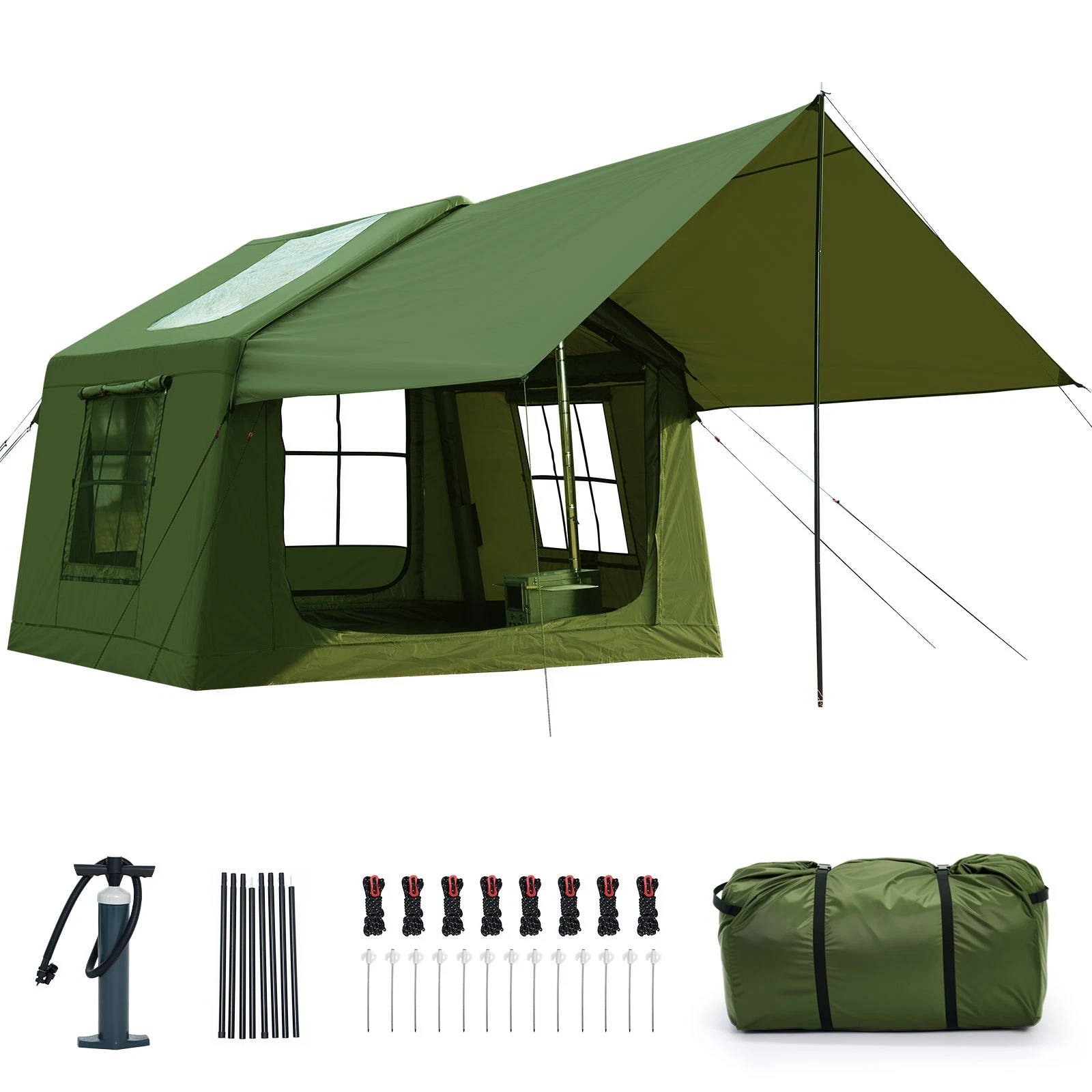 Inflatable Tent for Camping 6Person,Large Blow Up Tent with Hand Pump,Olive Drab
